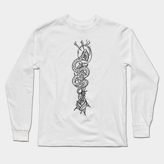 Traditional Snake & Rose Tattoo Long Sleeve T-Shirt by Scottconnick